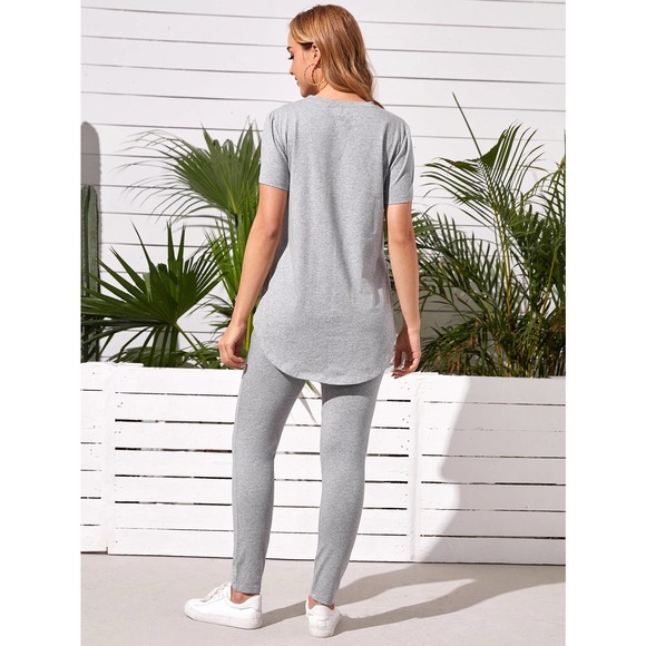 2 piece set: Maternity Split Curved Hem Solid Top & Leggings Set gray - Picture 3 of 11